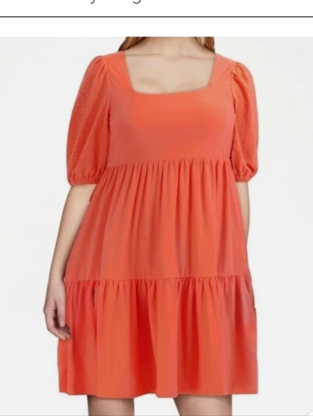 BCBG Coral Puff Sleeve Tiered Mini Dress